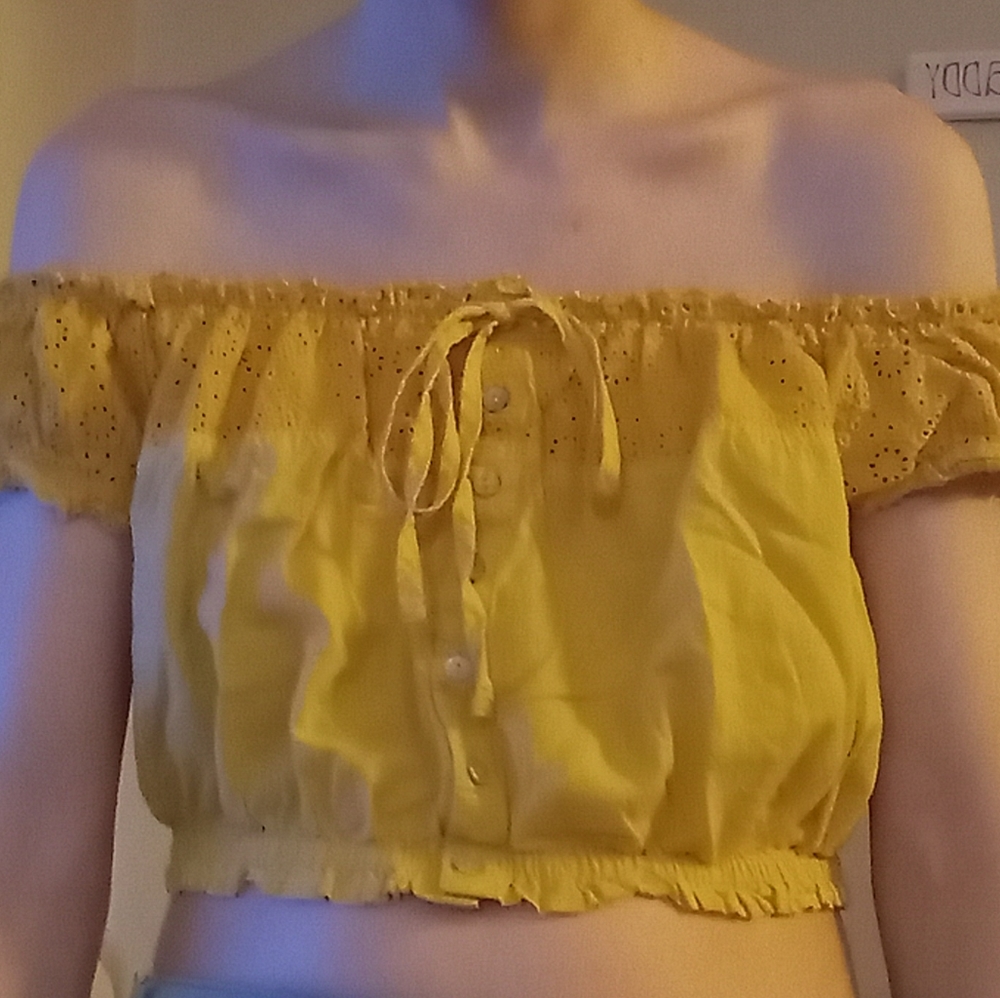 Yellow off shoulder crop top